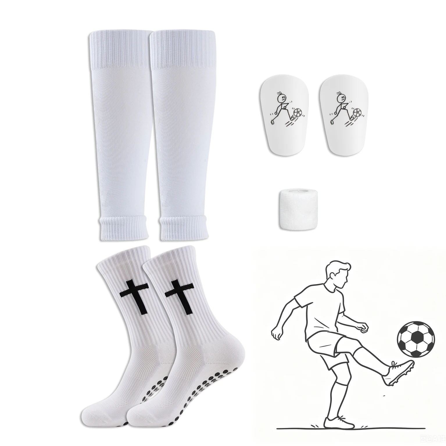 4-piece set for adult thickened short-tube socks leg guard plate strap set for men and women dispensing anti-slip god socks