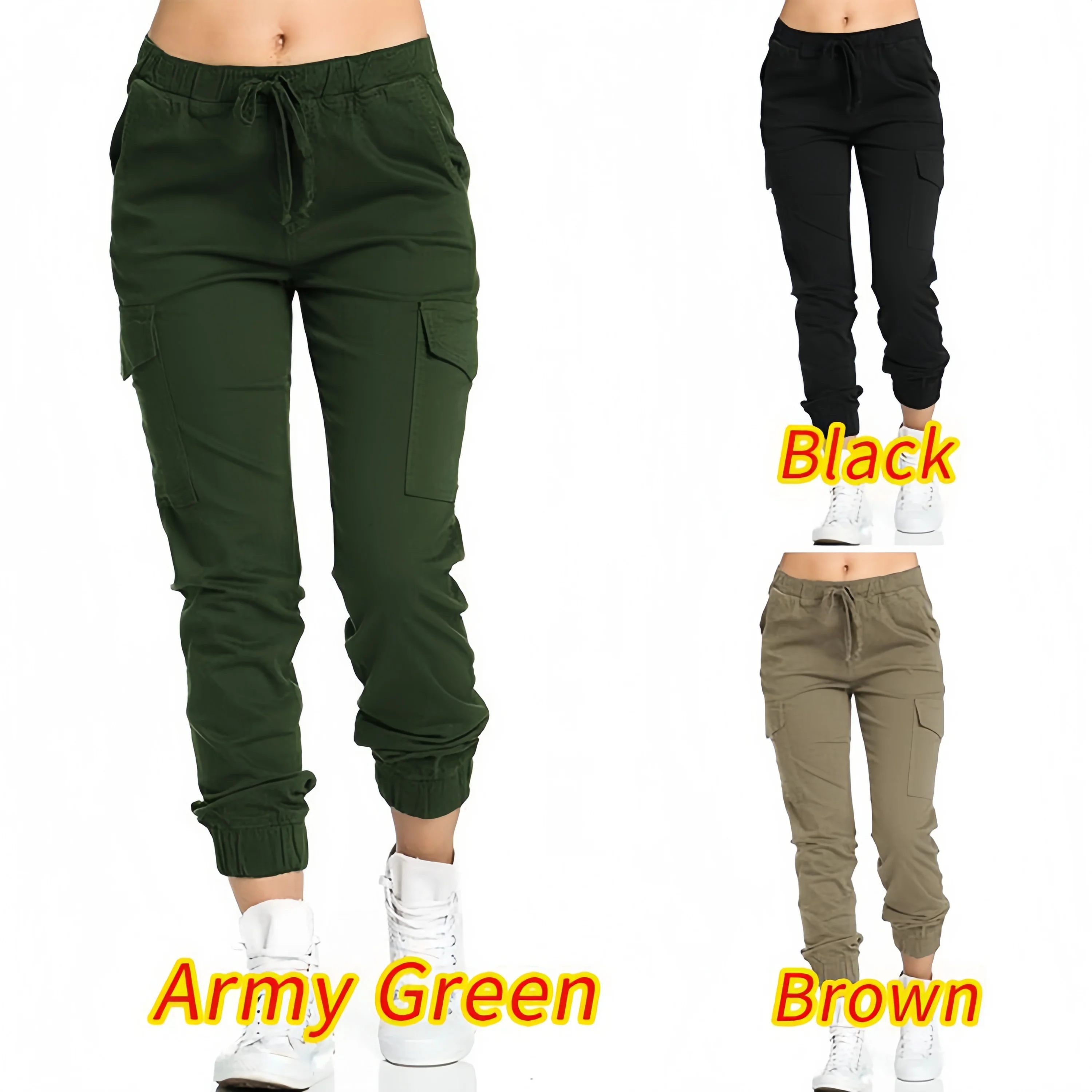 

2025 New Solid Jogger Women's Cargo Pants Multi-Pocket Drawstring Elastic Waist Women Sports Pants Streetwear Casual Long Pant