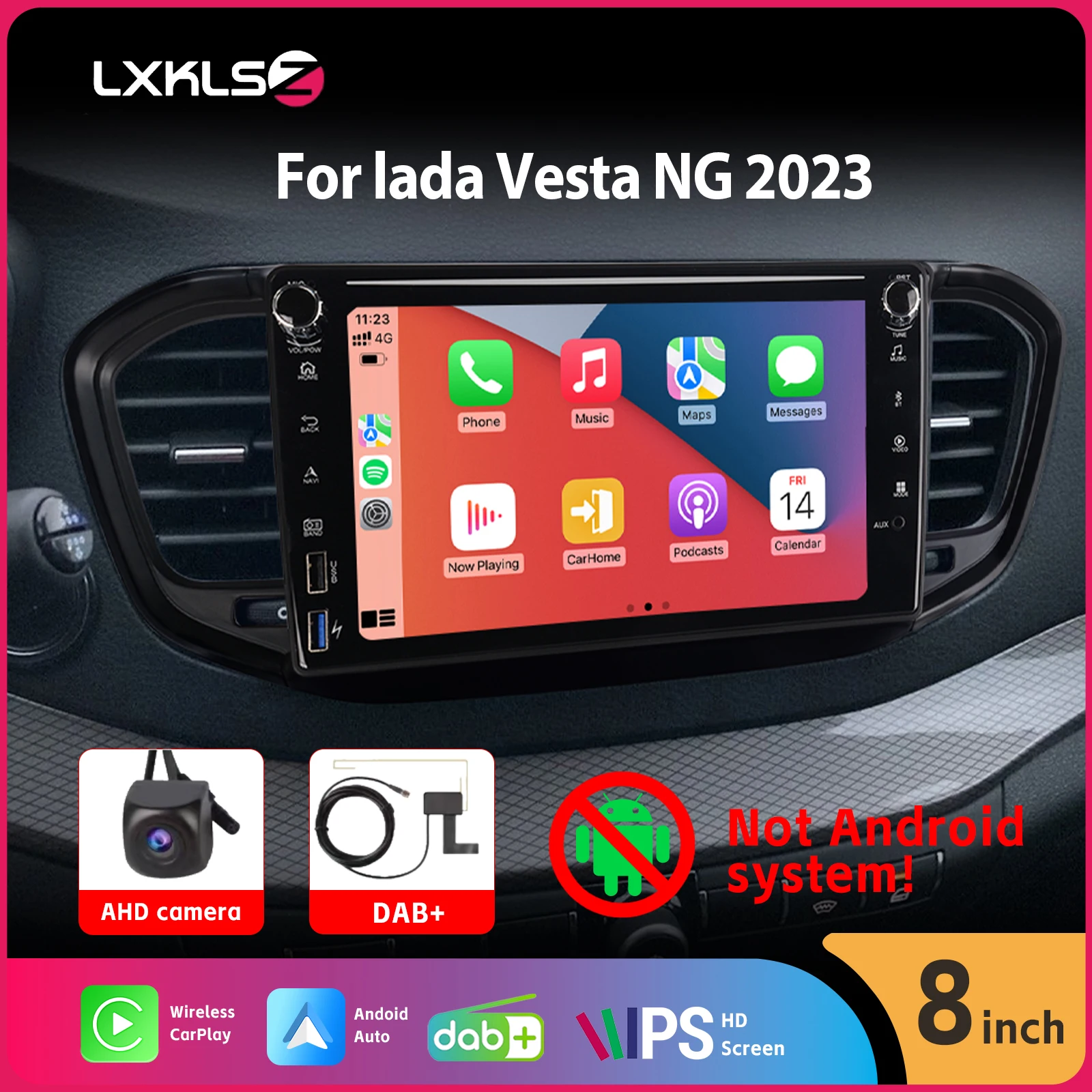 

8" Car Radio Wireless Carplay Android Auto BT SWC for lada Vesta NG 2023 with AHD Rear View Camera DSP DAB+ HD IPS Touch Screen