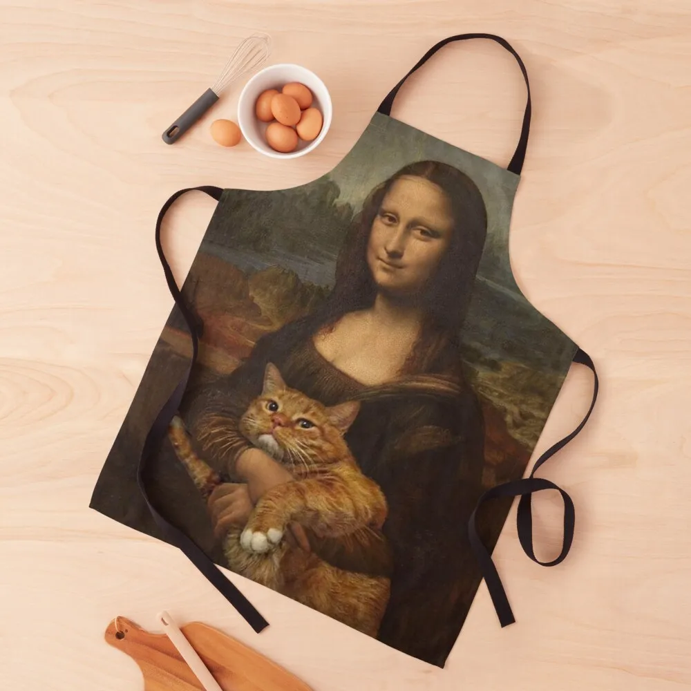 

Mona Lisa with a Cute Funny Fluffy Chubby Cat Apron Restaurant Kitchen Equipment Women Apron Aprons Kitchen