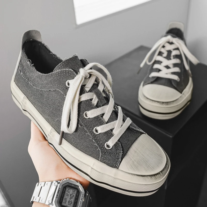 Classic Vintage Women Low Cut Canvas Shoes Lace-Up Comfortable Pumps Thick Soled Casual Shoes Hot Sale Round Toe Lady Footwear