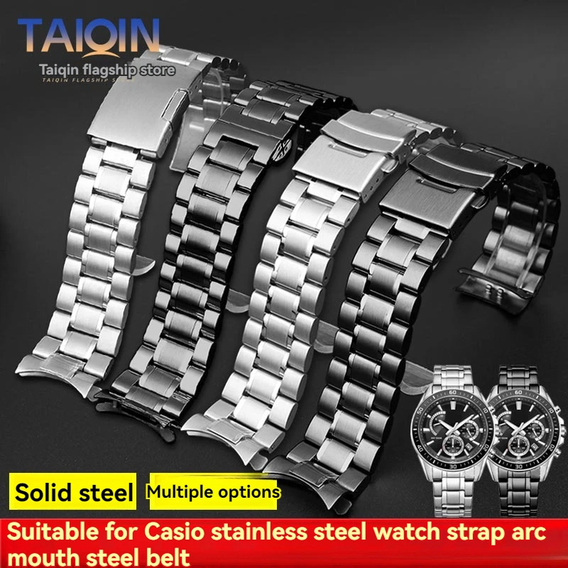 20mm 22mm 24m Matte Watchband Chain Bracelet For Seiko Timex Citizen Casio Stainless Steel Strap Curved End Arc Metal Watchband
