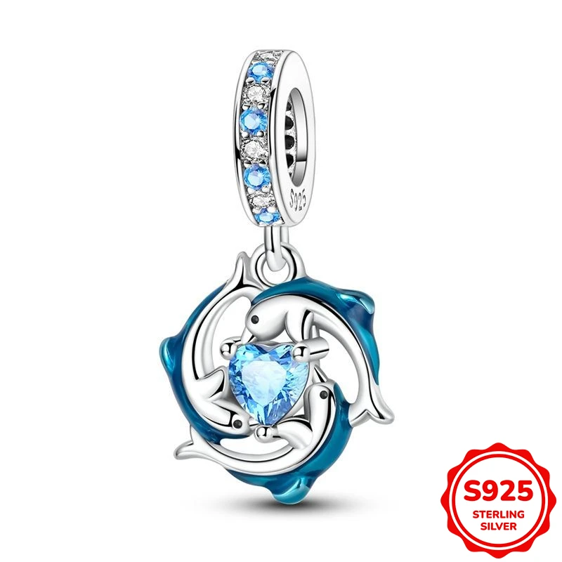 Original Charm 925 Silver Ocean Themed Dolphin Charm Beads Fits 3mm Bracelet Necklace For Women Pendant Luxury DIY Jewelry Gift