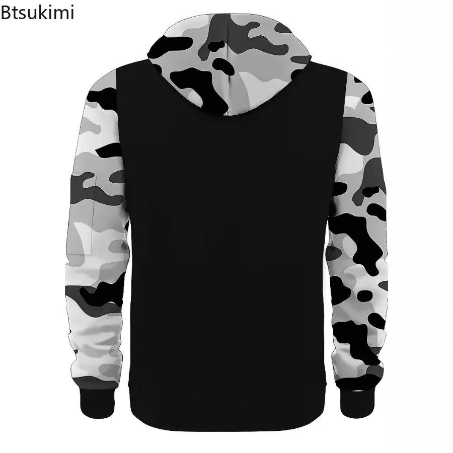 2025 Spring Autumn Men's Casual Hoodies Quality Arm Zipper Long Sleeve Pullovers Trend Camouflage Color Blocking Men Sweatshirts