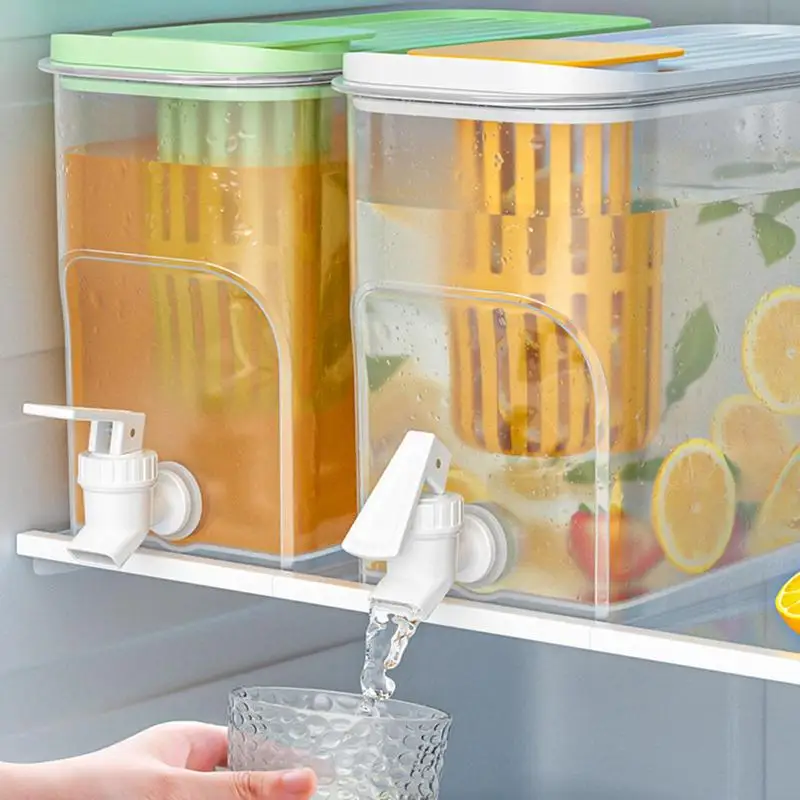 Large Capacity Fridge Container 4L Refrigerator Cold Water Plastic Jug Water Pot With Faucet Lemonade Scented Tea Water Kettle