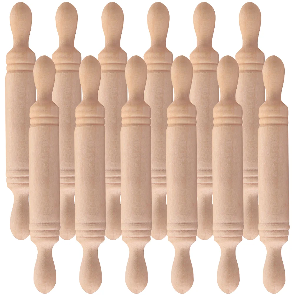 12 Pcs Rolling Pin Micro Landscaping Roller Simulation Kitchen Toy Dough Craft Photo Prop Decorative Wooden Small Child