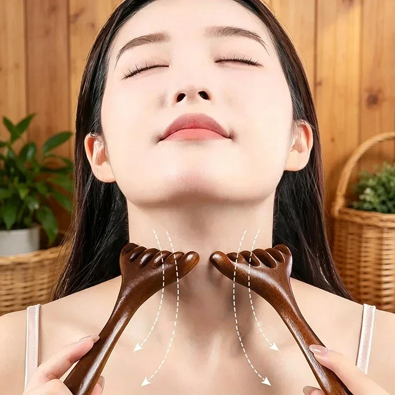 Wooden Meridian Massage Comb  Promote Blood Circulation Body Anti-static 6-Claw Head Massager BGua Sha Tool AMS05