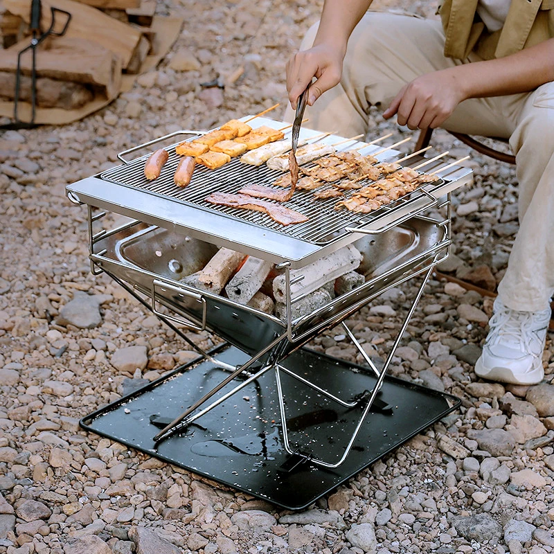 Foldable Stainless Steel Bbq Oven, Adjustable, Portable, Outdoor Camping and Picnic Rack, 3 Stage, A1063