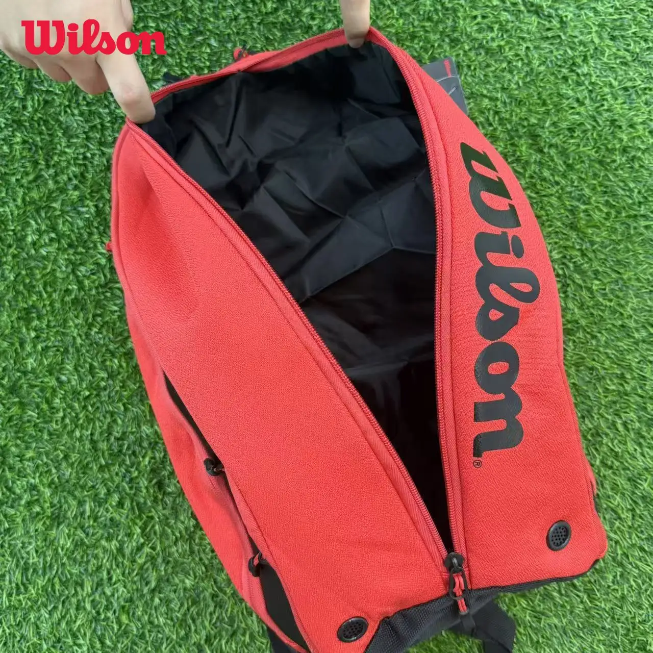 Wilson Roger Federer DNA Red Tennis Backpack PU Design Racket Sport Tennis Bag Max for 2 Racquets with ‎Insulation Pocket