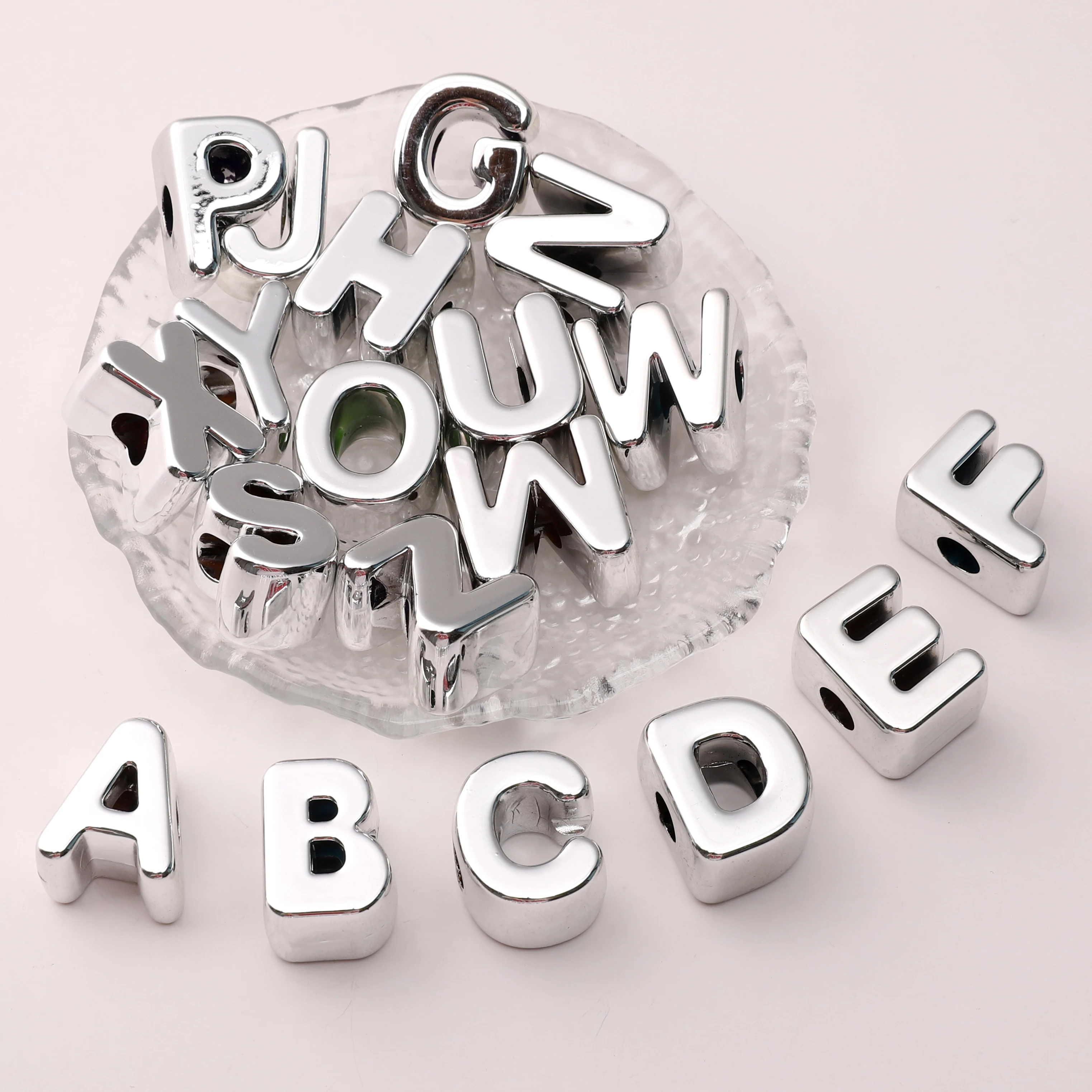 Electroplating acrylic large hole silver letter beads number diy beaded bag hanging keychain jewelry accessories