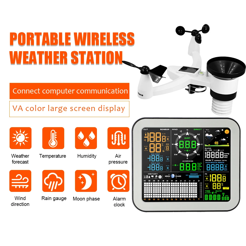 Weather Station 0345 Professional Internet Wireless Indoor Outdoor Sensor Rain Weather Forecast Wind Gauge Temperature Humidity