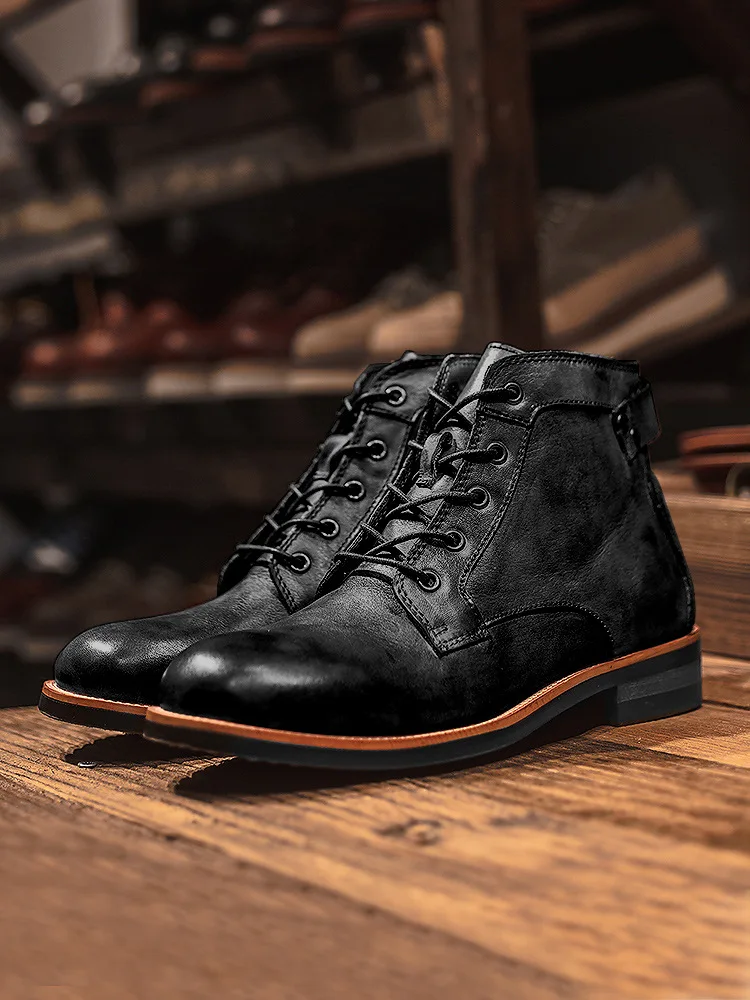 Retro Rundzehen-Stiefeletten Herbst Winter Punk Street Style Motorradstiefel Cowboy Luxus Punk Street Style Herren Motorradschuhe – Detail 9
