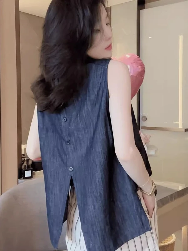 

Loose Svel Vest Women's plus Size Design Sensation Age Reduction Ele All-Match Slit Top Commute Sle ape
