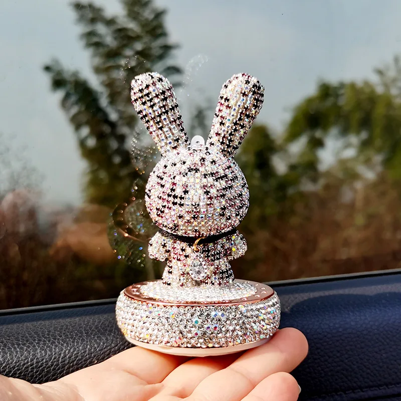 Car Dashboard Toys Diamond Rabbit Decoration For Car Ornaments Cute Dolls Toys In Perfume Car Balcony Decor Figure