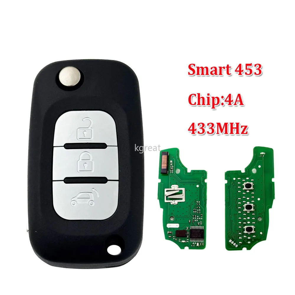 1pcs 3 Buttons Car Remote Key 433Mhz 4A Chip for Mercedes Benz Smart Fortwo 453 Forfour 2015 2016 2017 Car Key