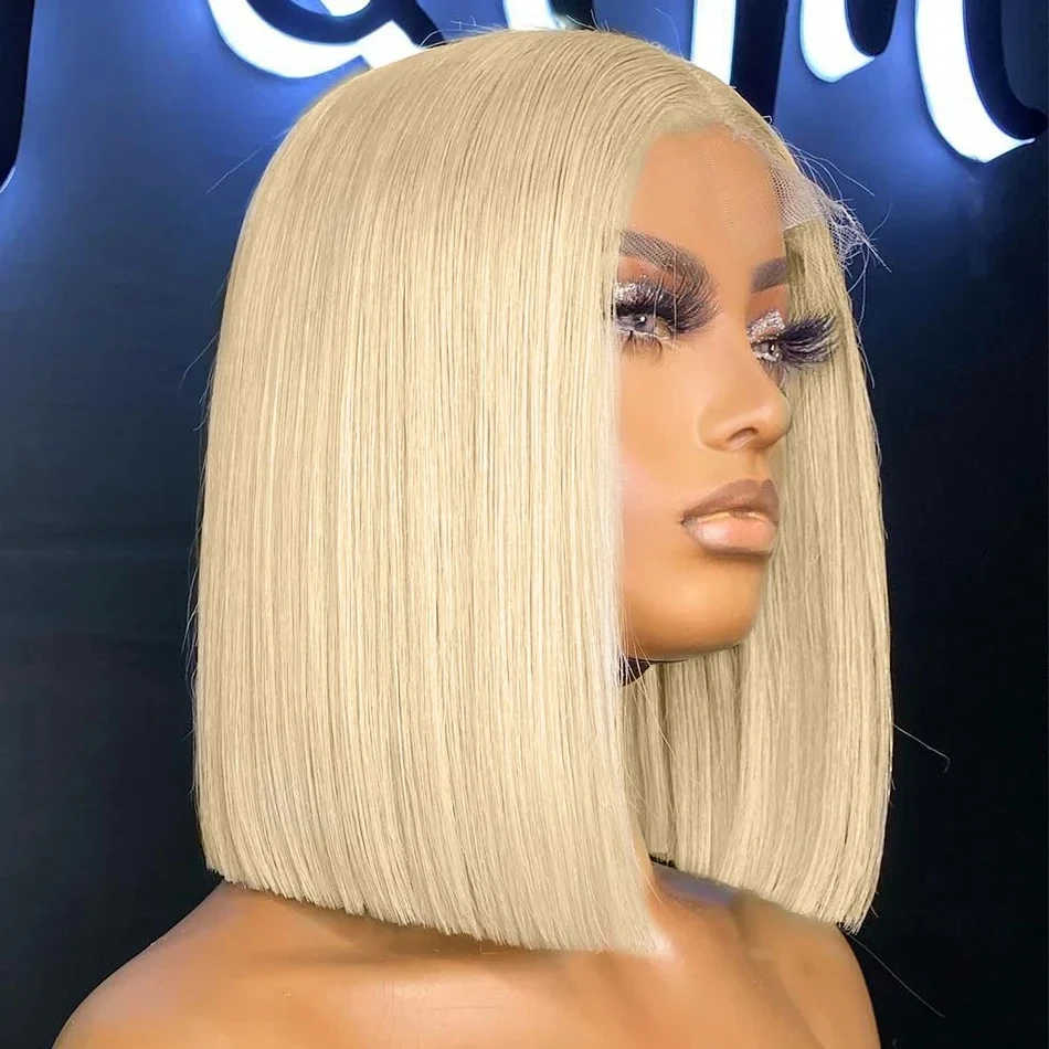 Blonde Straight 613 Short Lace Bob Wig 13×4 Transparent Lace Front Human Hair Wigs 200 Density Brazilian Straight Human Hair Wig