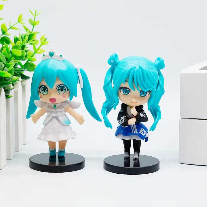 6PCS/Set  Anime Hatsune Miku Action Figures Mini Q Version Character PVC Model Table Decorations Ornaments Collectible Toys Gift