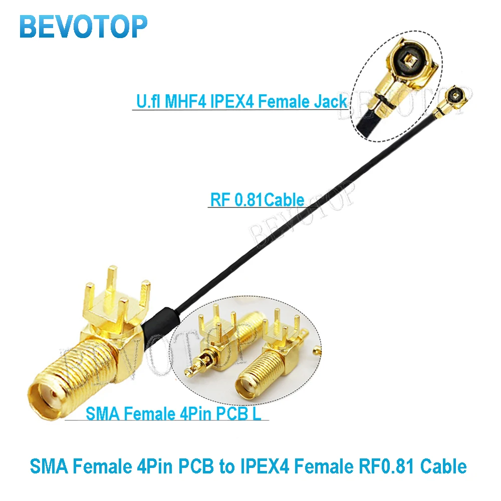 2PCS/LOT SMA to IPX Jumper 4Pin PCB RP-SMA /SMA Female to U.fl MHF4 Female RF0.81 Cable WIFI Antenna Extension Pigtail