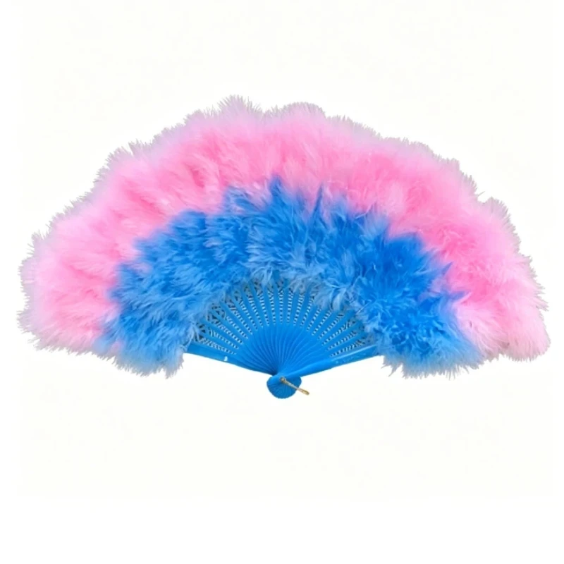 Two Color Feather Fan Chinese Style Feather Folding Fan Hanfu Qipao Dance Props Hand Fan Classical Summer Women's Dancing Fan