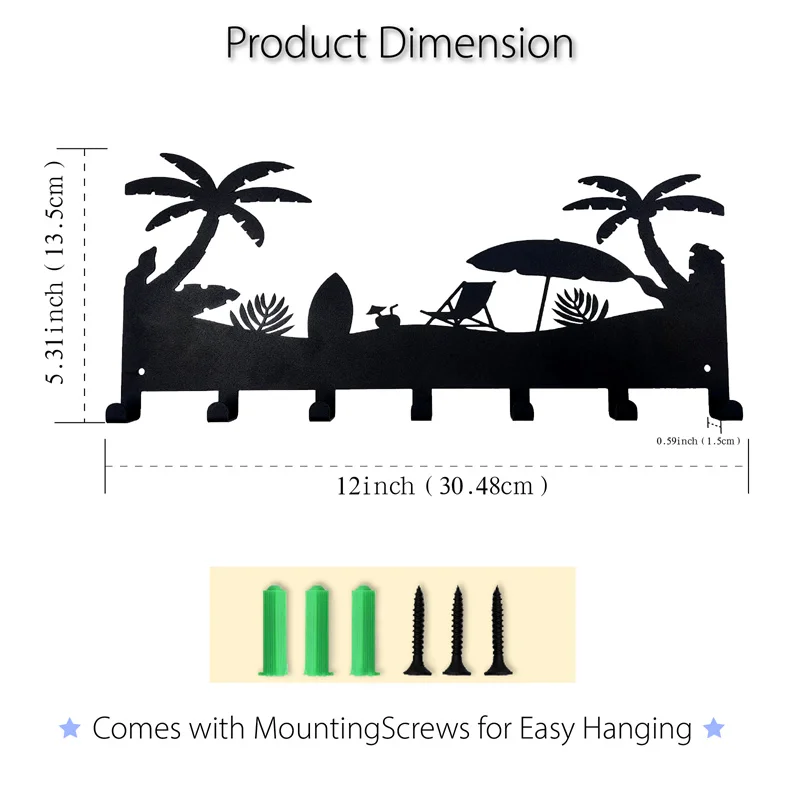 Beach casual design modern family entryway hallway Kitchen Key Holder for Wall rack 7 hook Keys Organizer Wall Decor