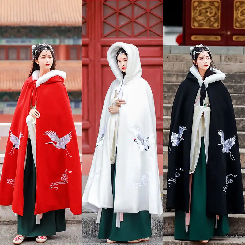 

Cloak Thickened Winter Embroidery Hanfu Heavy Stage Performance Costumes National Style Ancient Rhyme Women Capes Fur Collars