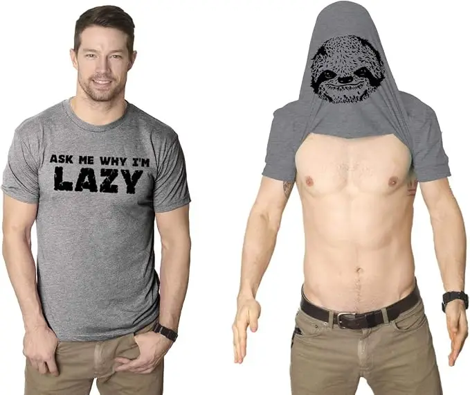 Ask Me Why Im Lazy Flip Sloth Cute Graphic Animal Mens T-Shirt, Y2k Life Style Floth Face Graphic Apparel Soft Cotton Tee Shirts