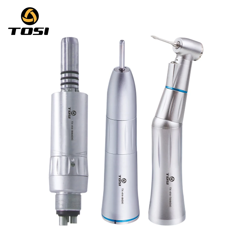 

TOSI 3Pcs /Sets Dental Contra Angle With LED Lights Low Speed Against Angle Handpiece Push Button Internal Water Spray 2/4 Holes