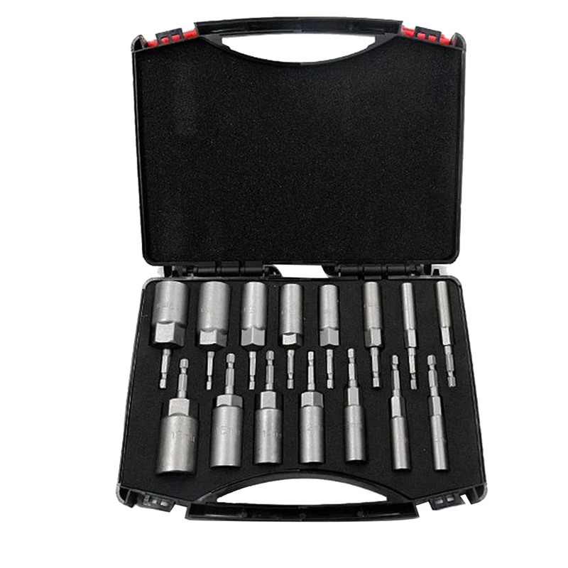 

1Set 5.5Mm-19Mm Hex Socket Sleeve Nozzles Nut Driver Set Power Screwdriver Handle Tools Power Drills Impact Drivers Gray-Black