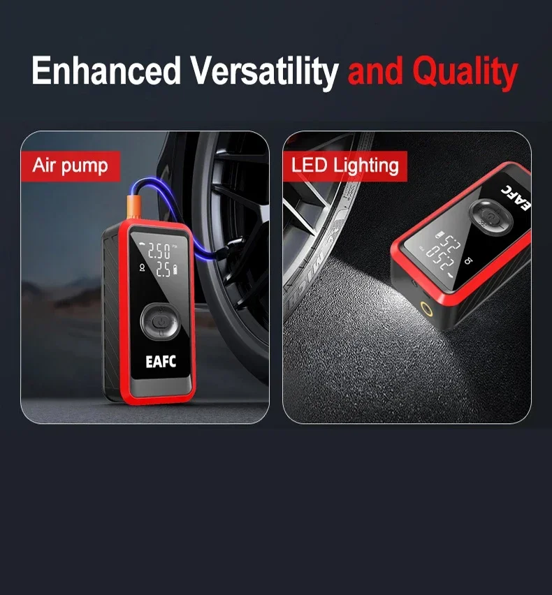 EAFC Neueste kabellose Luftpumpe für Autos, Luftkompressor, Reifenballaufpumper, LED-Licht, Reifenfüller, 150 PSI, elektrisch, für Autos, Motorräder, Fahrräder – Detail 2