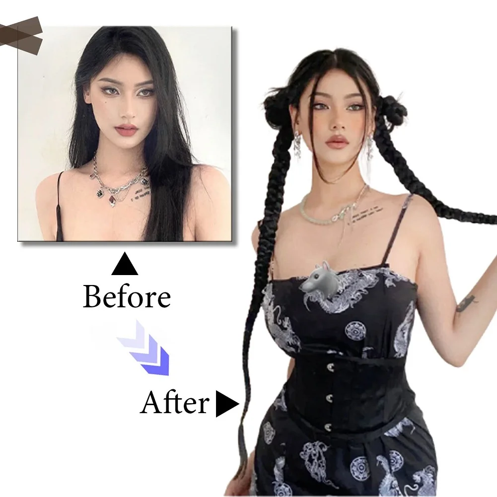 1/2 Uds extensión de cabello cola de caballo trenzada moda cola de caballo trenzada de giro largo extensión sintética accesorios para el cabello Hip Hop Y2K chica