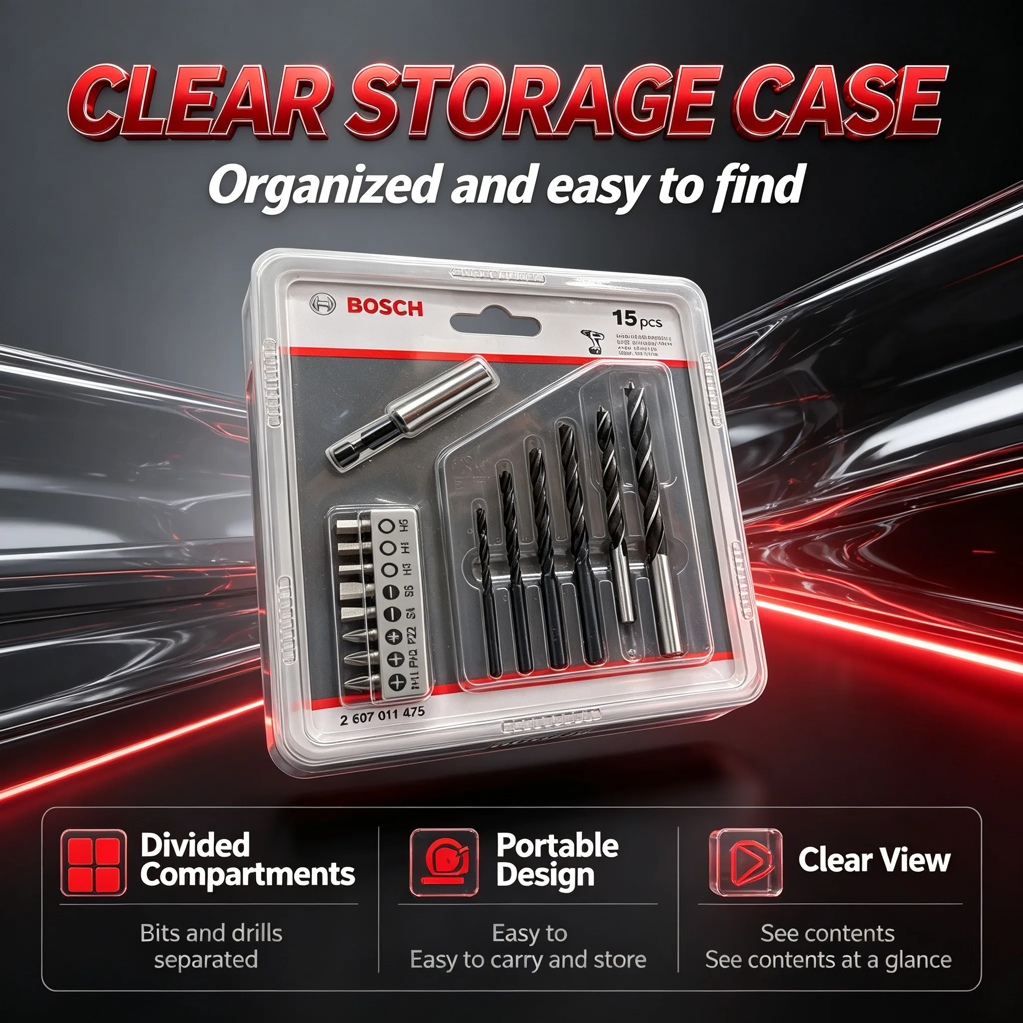 Bosch 15Pcs Drill & Screwdriver Bit Set, Metal Wood Drilling Bits with Bit Extension Holder for DIY Household Repair