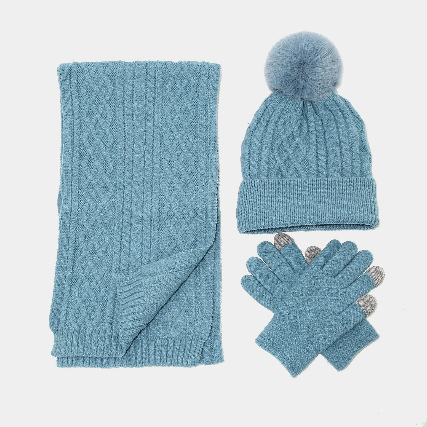 Womens Knitted Hat Scarf Gloves Set  Warm Winter Outdoor Thickened Knitwear for Cycling Ear Protection Hat and Scarf Set