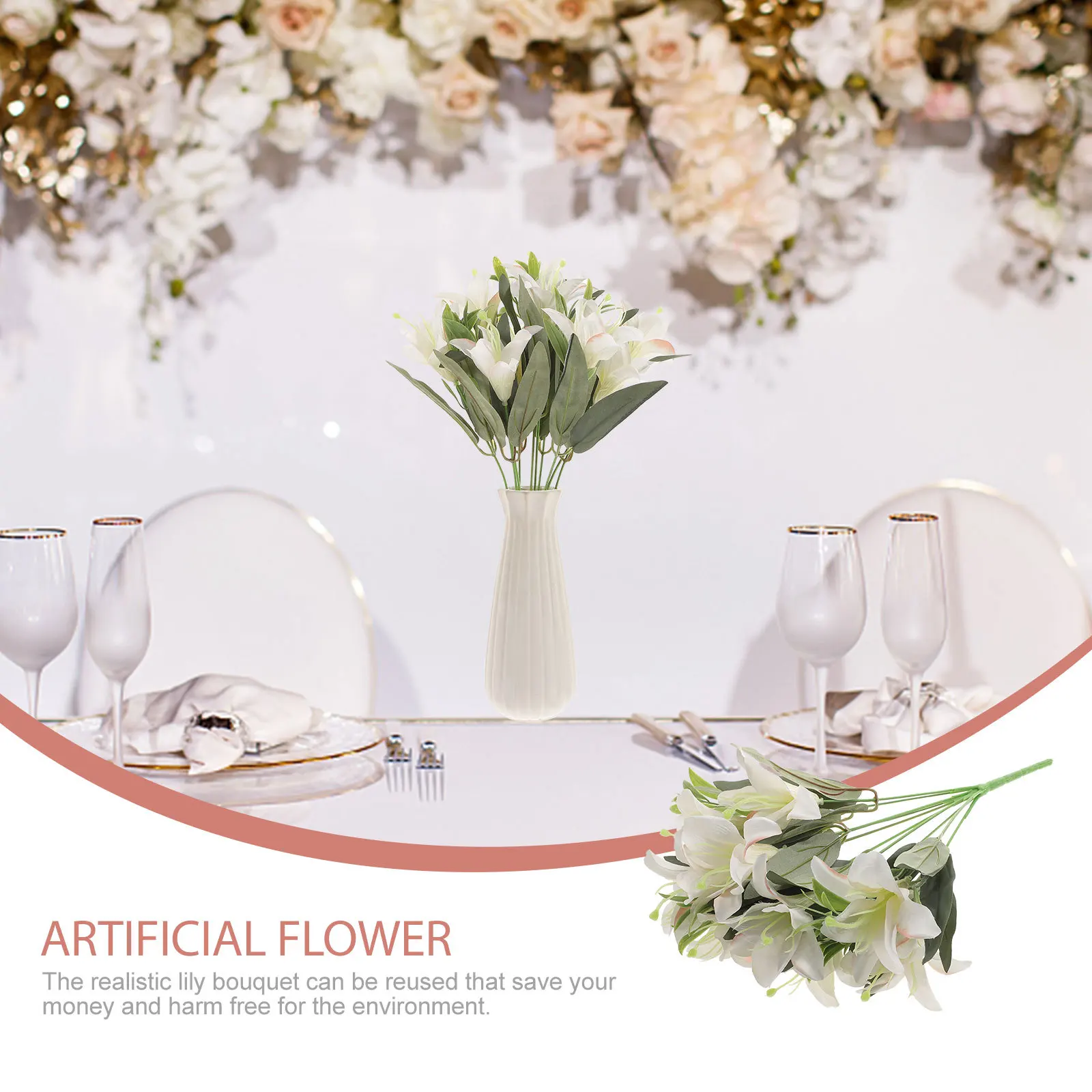 

Lifelike Artificial Lily Bouquet Silk Fabric Decorative Flower for Wedding Party Stage Office Decoration