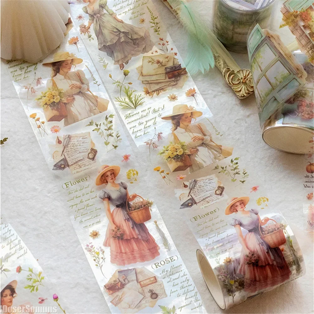 PET Tape for Literary and Floral Ledgers French Romantic Ledger Decoration Material Loop Stickers Various Colors