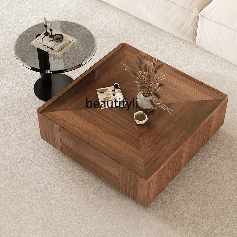 

Italian minimalist North American black walnut solid wood coffee table square storage modern simple small apartment coffee table