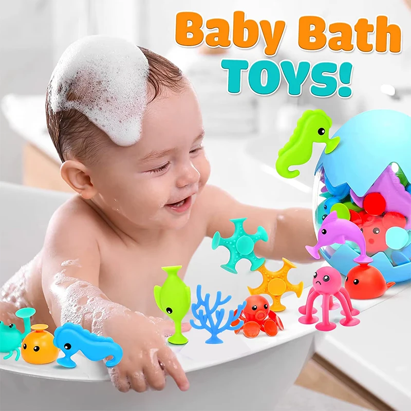 Suction Cups Children Toy Silicone Pieces Games Build Block Suction Bath Toy Sensory Fidget Sucker Toy for Kids 2 to 4 Years Old