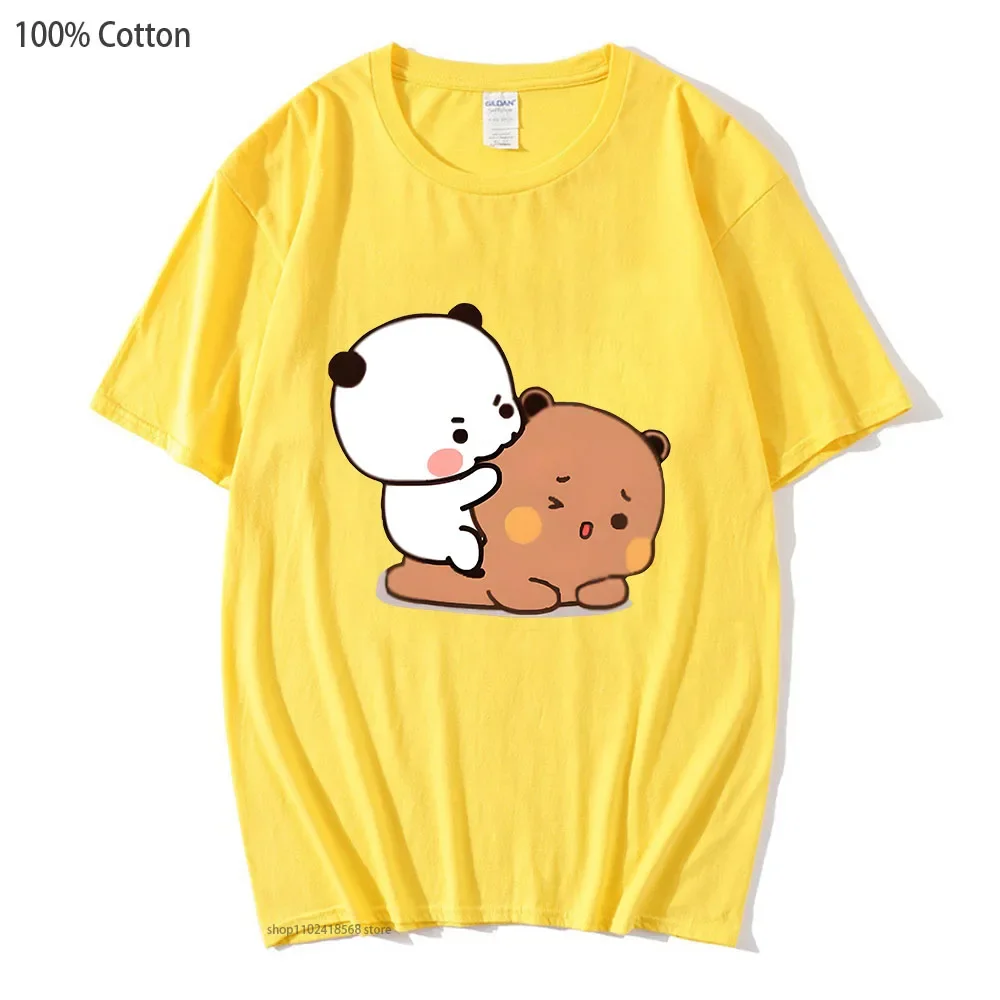 Bubu Biting Dudu T-Shirts Cartoon Brownie Panda Bear Tshirt Women Kawaii Y2k Tops Men Clothes 100% Cotton Casual Girls Clothing