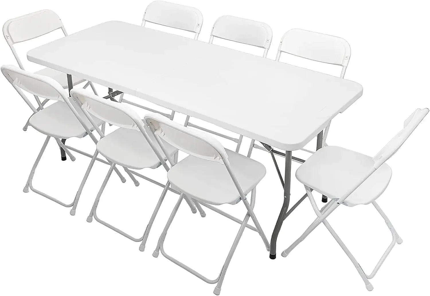 6 FT Plastic Folding Table Set with 8 White Folding Chairs for Picnic, Event, Training, Outdoor Activities, at Home and C