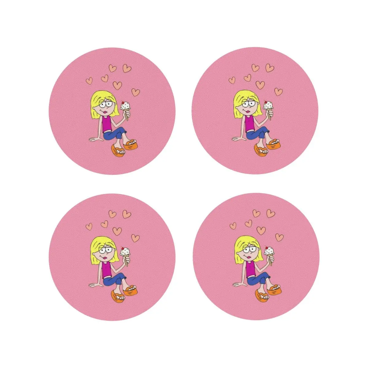 

Подставки с героями мультфильмов Lizzie Mcguire, кухонные салфетки, нескользящие изоляционные коврики для чашек, кофейные коврики для декора, домашняя посуда, подушечки, набор из 4 шт.
