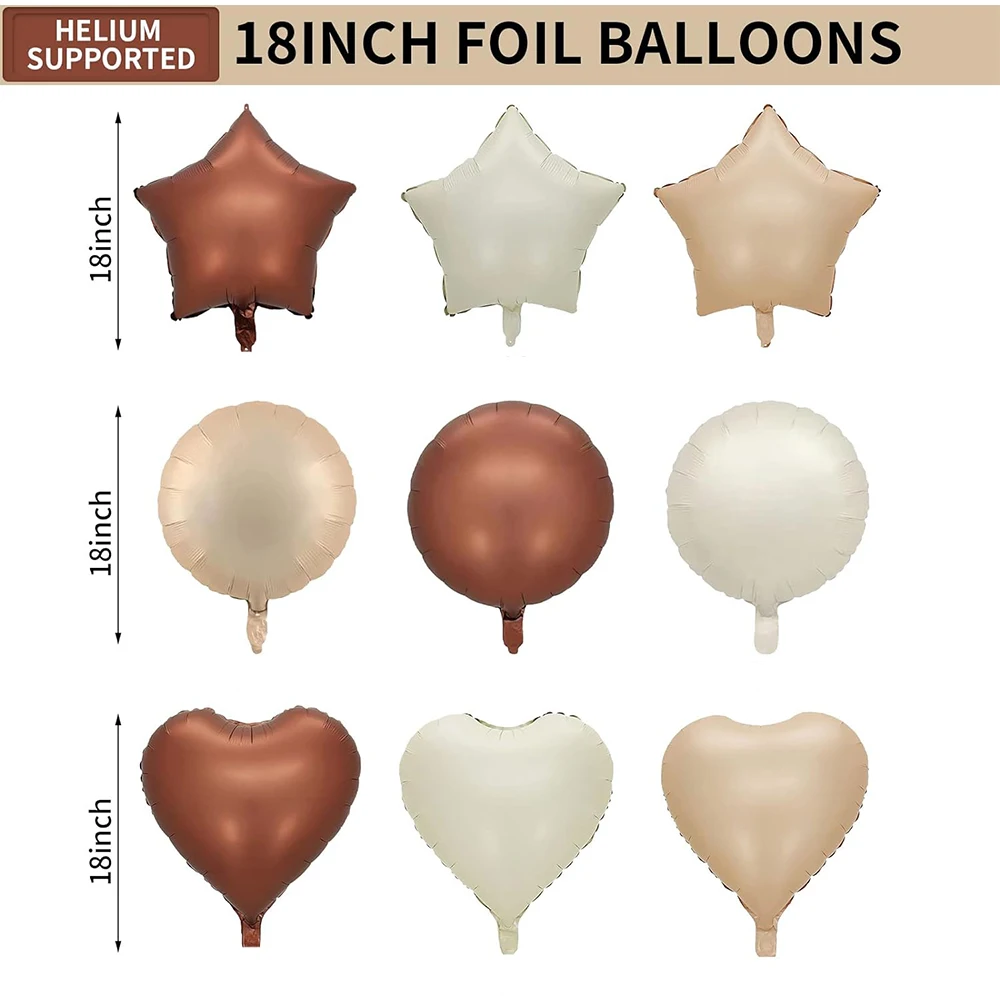 18inch Cream Heart Foil Balloon Beige Foil Star Round Shape Helium Balloon for Adult Kids Birthday Wedding DIY Party Decorations