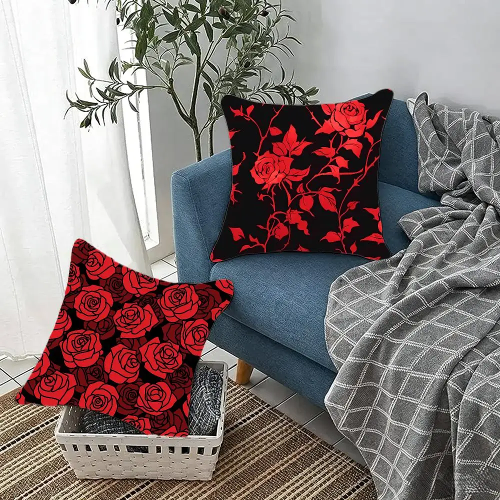 Classic flower red rose Cushion Cover Fluffy velvet Nordic style plush Living room sofa decorative