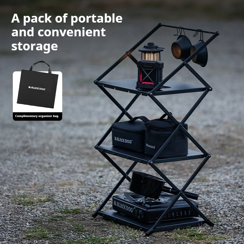 

Naturehike BLACKDOG Storage Rack Outdoor 3 Layer Folding Tableware Multi-Function Aluminum Alloy Camping Kitchen IGT Shelf