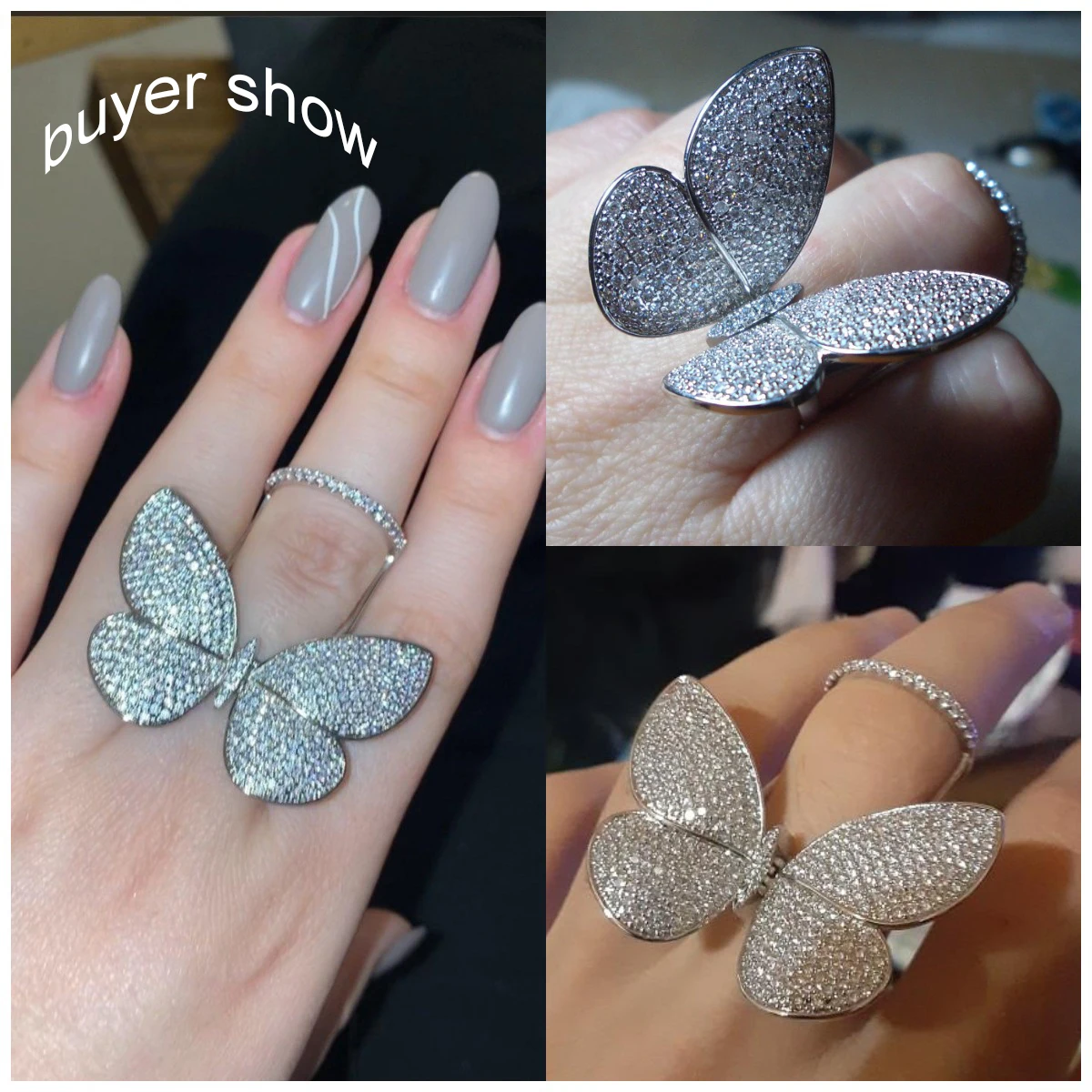 LUOTEEMI High Quality Korean Fashion Wedding Butterfly Rings for Teen Micro Paved Shining CZ Movable Jewelry for Christmas Party