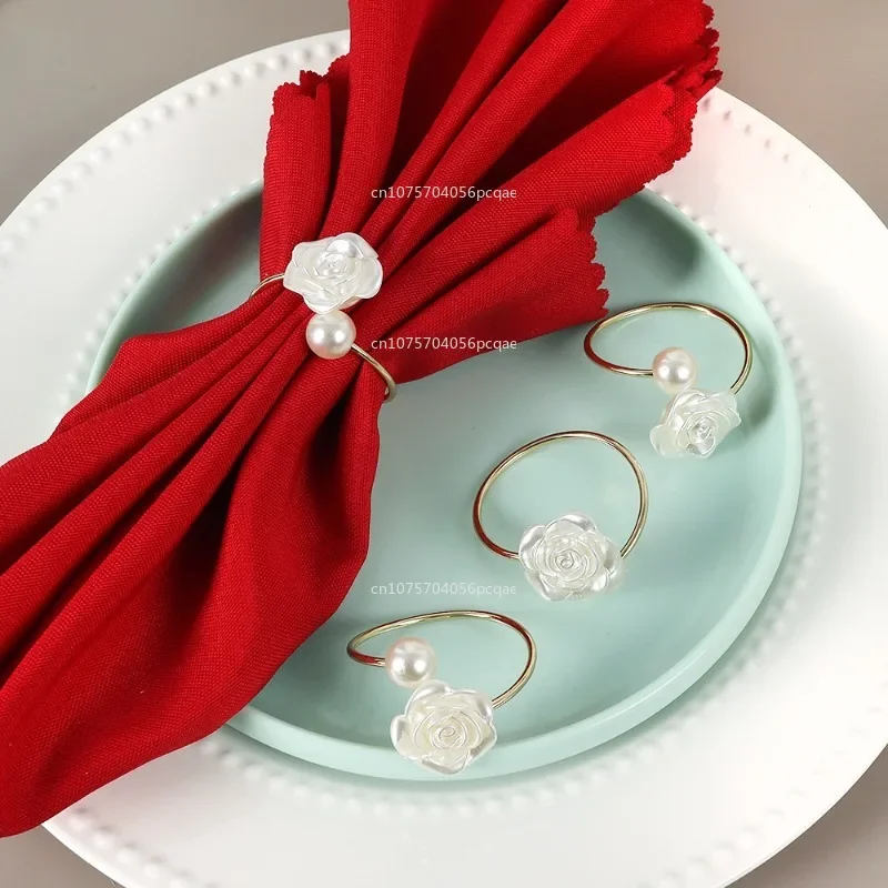 1/6PCS Flower Pearl Napkin Rings Wedding Napkin Holder for Valentine's Day Christmas Dinning Table Decoration Napkin Rings