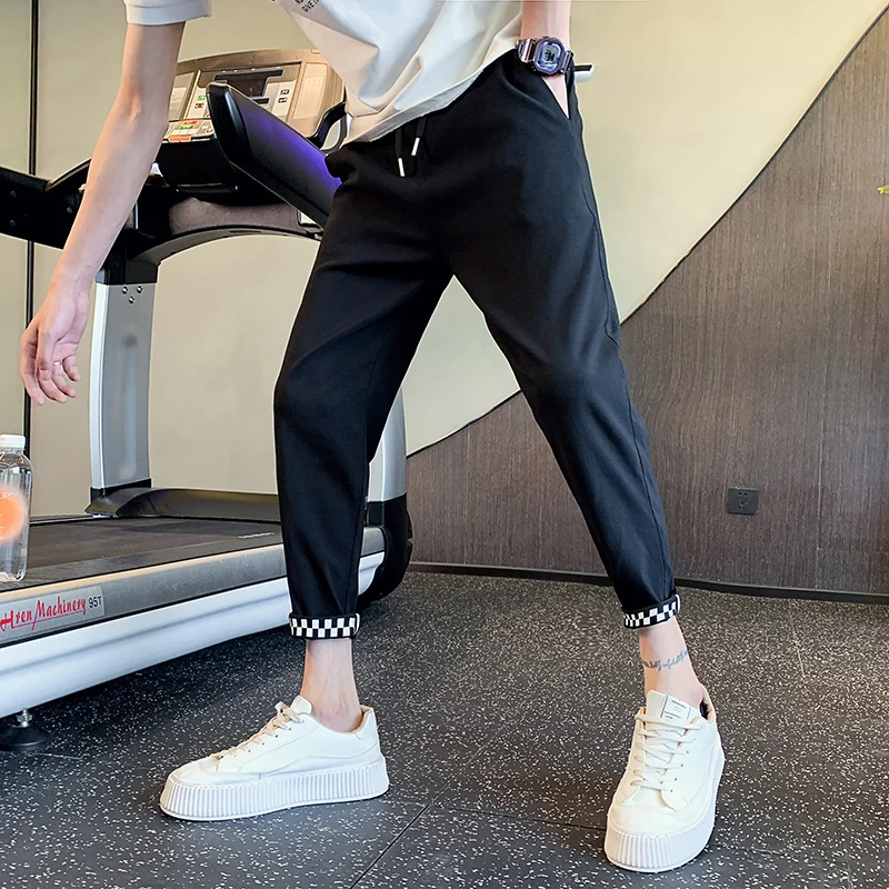 

Slim Fit Casual Pants for Men XS Size Cuffed Nine Point Harlan Pants Youthful And Dync Sle mid Waist Straight Tube Pants