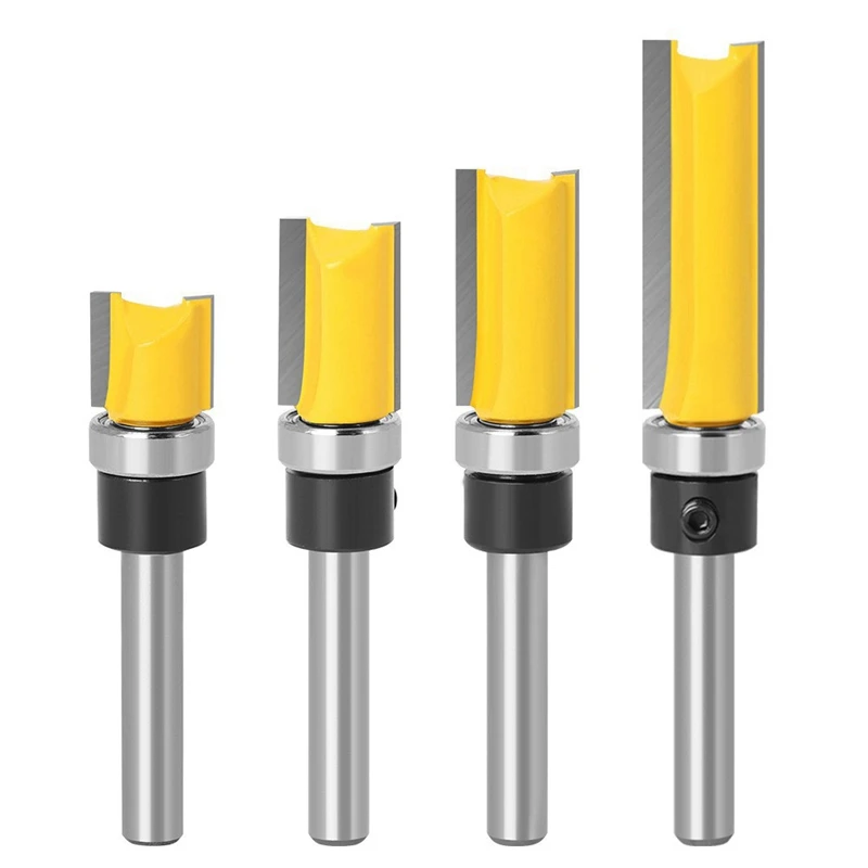 1/4 Inch Shank Flush Trim Router Bit Set, 1/4 Router Bit Set 1/4 Shank Router Bits Set, Carbide Wood Router Bits 4PCS