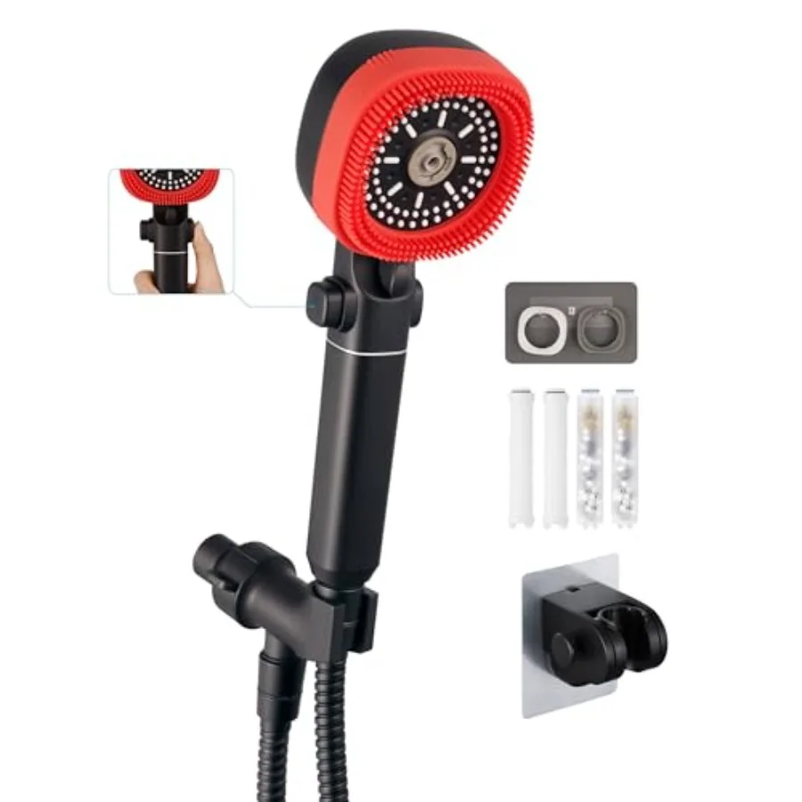 

Handheld Shower Head with ON/OFF Switch for Water SavingHigh Pressure Filtered Shower Head with Long Hose and BracketandLow Rea