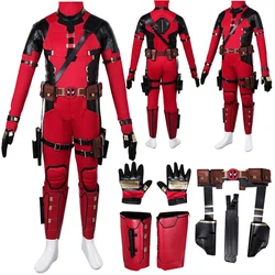 Children Dead Cosplay Pool Fantasia Jumpsuit Gloves Set 2024 Movie Male Superhero Kids Disguise Halloween Carnival Roleplay Suit