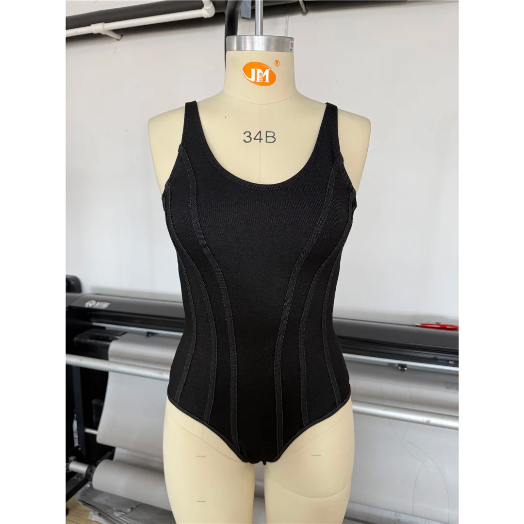 S - XXL Schwarzer, rückenfreier, einteiliger Badeanzug mit Schnürung, Damen-Bademode, weiblicher Badeanzug mit hohem Beinausschnitt und Polsterung, Badeanzug, Modell V8183 – Detail 8