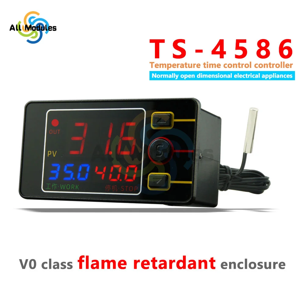 TS4586 Temperature / Digital Display Time Control Relay Control Module Active Output DC 12V DC 24V AC 110-220V